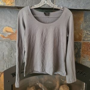 Crea Concept Dark Greenish Grey Scoop Neck Basic Long Sleeve Tee size large